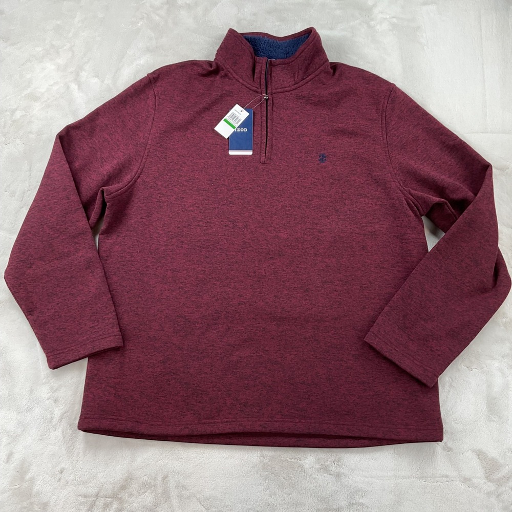 IZOD Mens Port Royale Heather Quarter Zip Fleece Pullover Sweater Large NEW